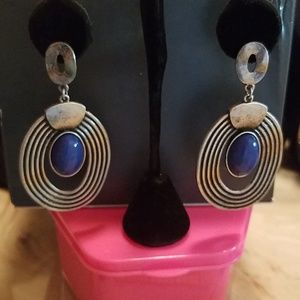 Antique silver plated blue stone earrings